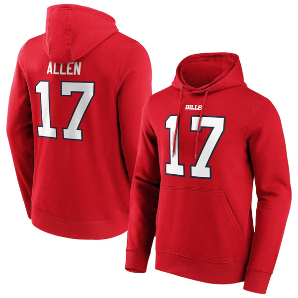 Men's Buffalo Bills #17 Josh Allen Red Hoodie - Click Image to Close